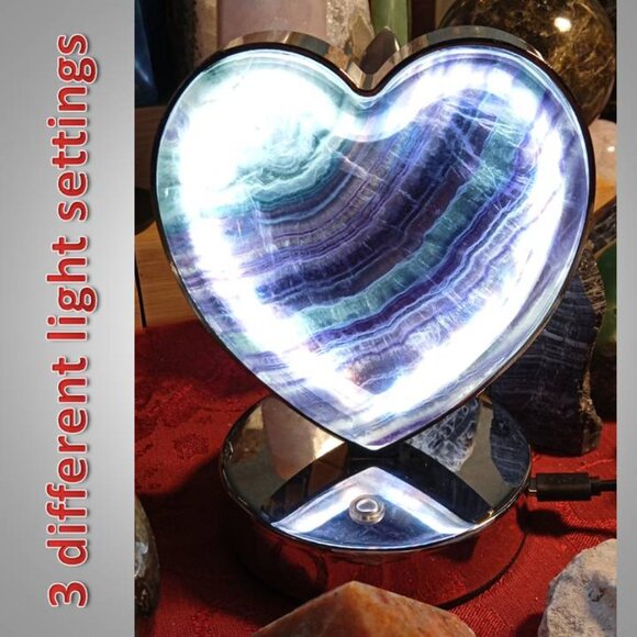 RAINBOW FLUORITE LAMP with 3 different light settings HEART 01 112325 - Picture 4 of 10